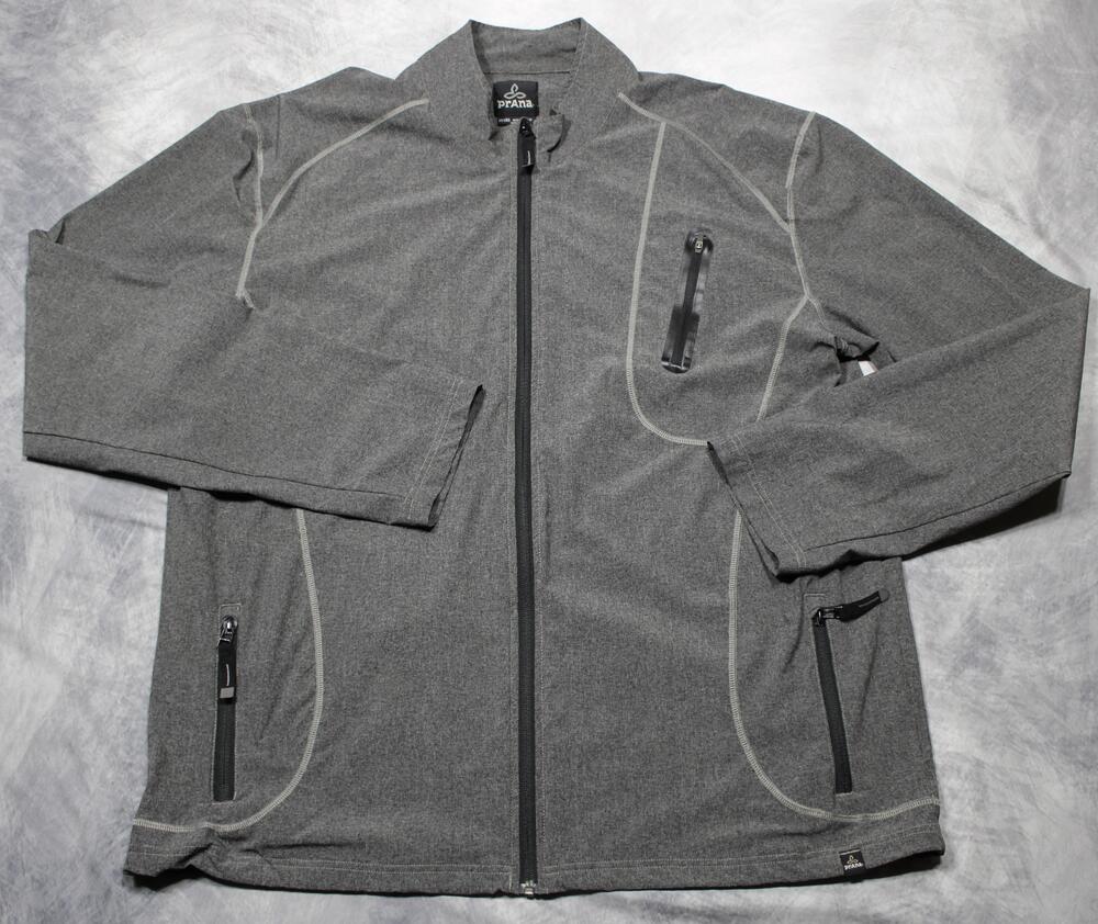 PrAna Jacket Mens 2XL Gray Breathe Softshell Full Zip Stretch Hiking Lightweight